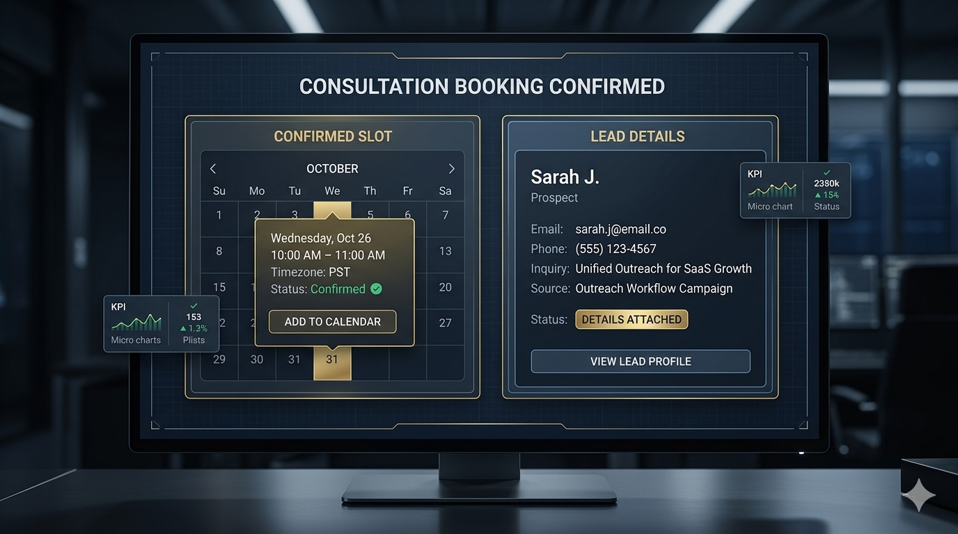 Calendar booking interface confirming a qualified sales appointment