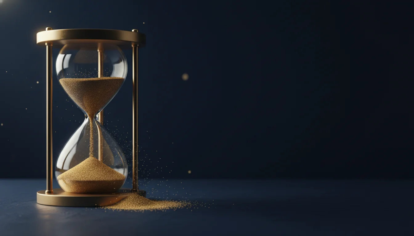Hourglass with most of its sand piled in the bottom chamber, illustrating time running out on a sales opportunity